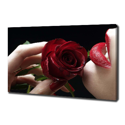 Cuadro canvas moderno de gran formato horizontal Mujer con una rosa