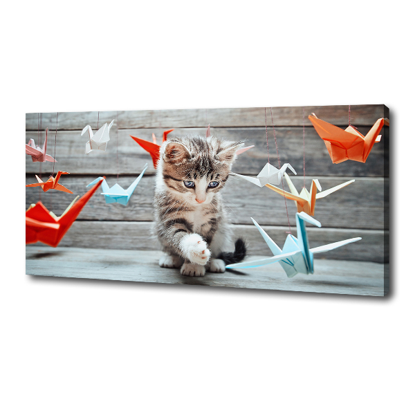 Fotocuadro en lienzo de alta calidad horizontal Pájaros gato hechos de papel