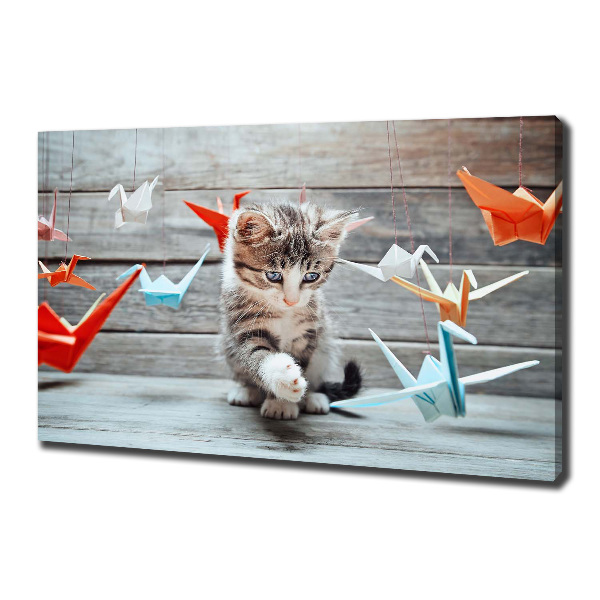 Fotocuadro en lienzo de alta calidad horizontal Pájaros gato hechos de papel