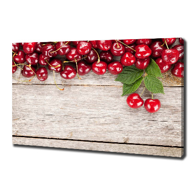Cuadro canvas moderno de gran formato horizontal Cerezas en madera
