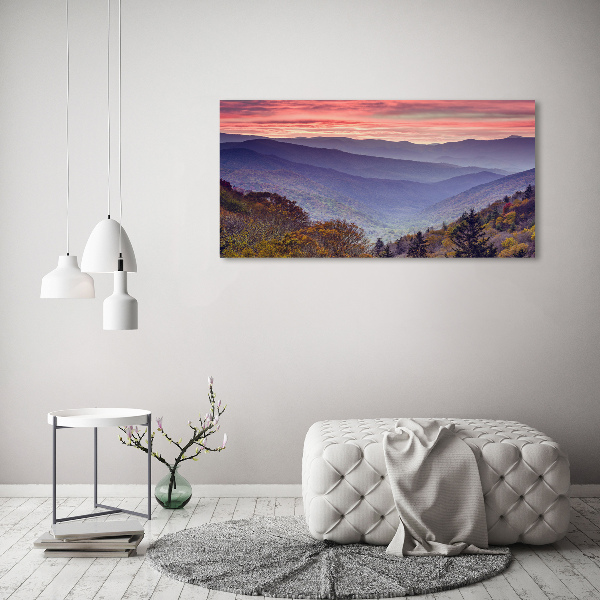 Foto en lienzo con acabado profesional horizontal Puesta de sol sobre las montañas