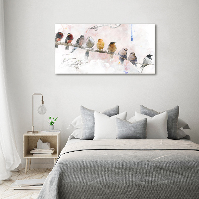 Cuadro canvas moderno de gran formato horizontal Pájaros en una rama
