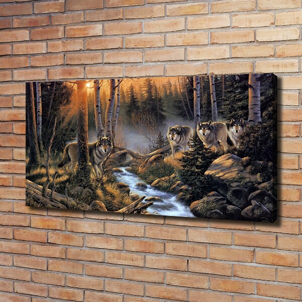 Foto en lienzo con acabado profesional horizontal Una manada de lobos