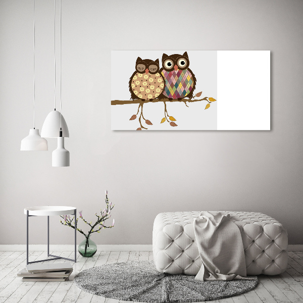 Fotocuadro en lienzo de alta calidad horizontal Dos búhos en una rama