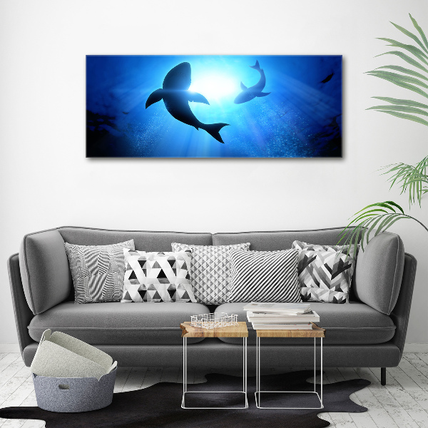 Cuadro canvas con impresión uv duradera horizontal Dos tiburones
