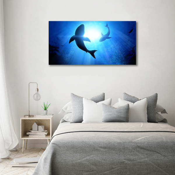 Cuadro canvas con impresión uv duradera horizontal Dos tiburones