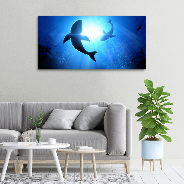 Cuadro canvas con impresión uv duradera horizontal Dos tiburones