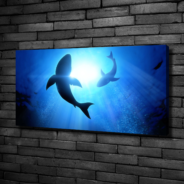 Cuadro canvas con impresión uv duradera horizontal Dos tiburones