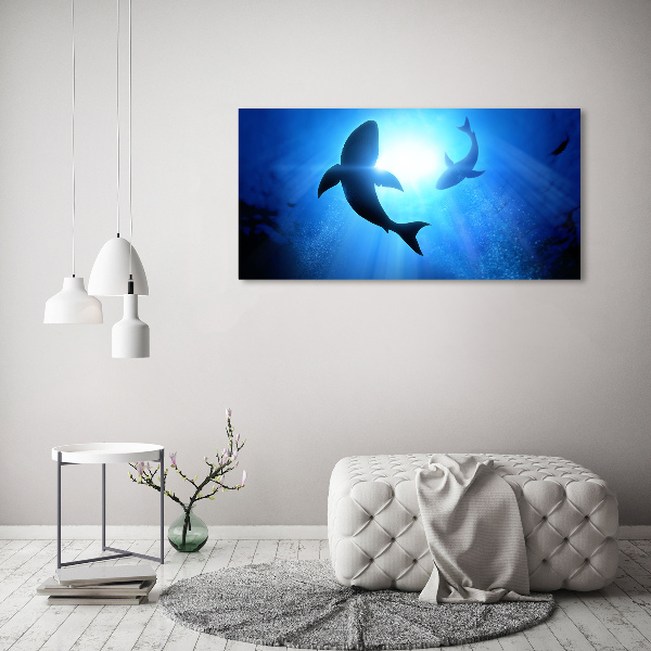 Cuadro canvas con impresión uv duradera horizontal Dos tiburones