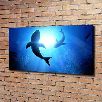 Cuadro canvas con impresión uv duradera horizontal Dos tiburones