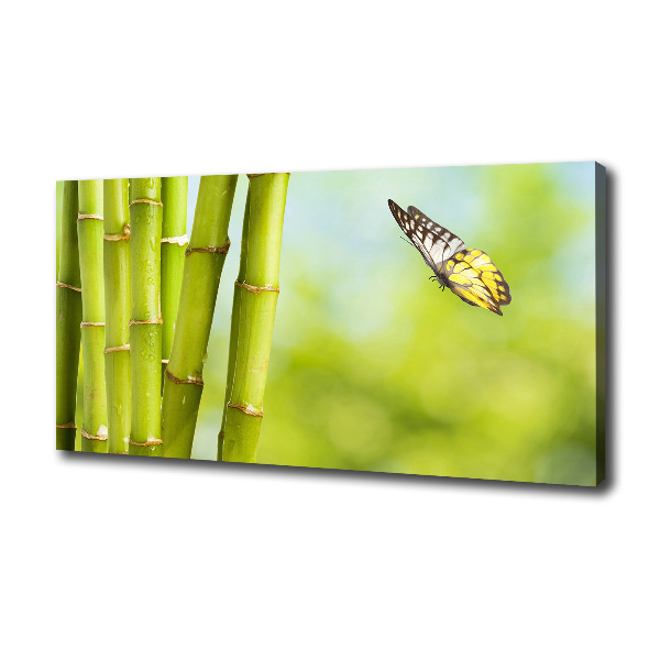 Cuadro canvas moderno de gran formato horizontal Bambú y mariposa