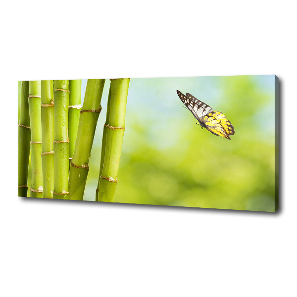 Cuadro canvas moderno de gran formato horizontal Bambú y mariposa