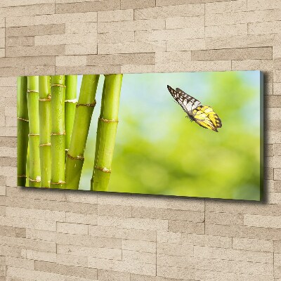 Cuadro canvas moderno de gran formato horizontal Bambú y mariposa