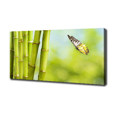 Cuadro canvas moderno de gran formato horizontal Bambú y mariposa