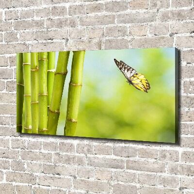 Cuadro canvas moderno de gran formato horizontal Bambú y mariposa