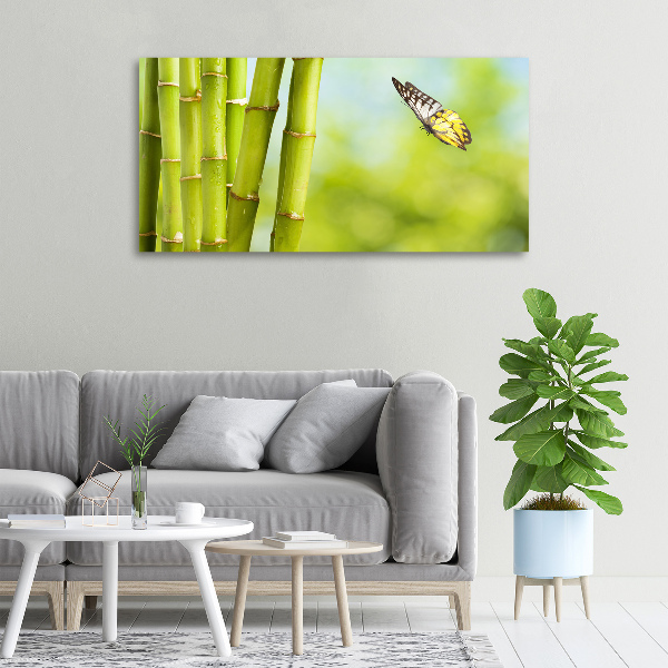 Cuadro canvas moderno de gran formato horizontal Bambú y mariposa