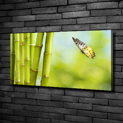 Cuadro canvas moderno de gran formato horizontal Bambú y mariposa