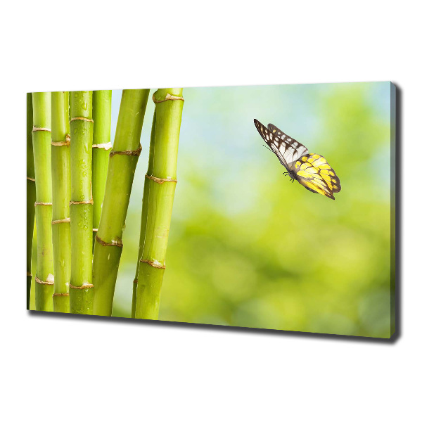 Cuadro canvas moderno de gran formato horizontal Bambú y mariposa