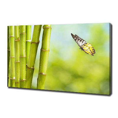Cuadro canvas moderno de gran formato horizontal Bambú y mariposa