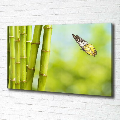 Cuadro canvas moderno de gran formato horizontal Bambú y mariposa