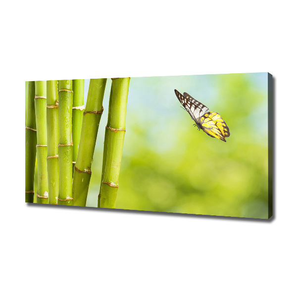 Cuadro canvas moderno de gran formato horizontal Bambú y mariposa