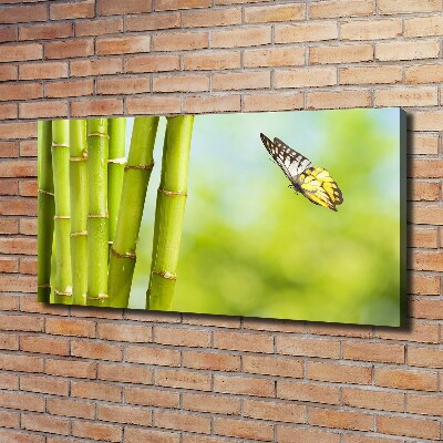 Cuadro canvas moderno de gran formato horizontal Bambú y mariposa