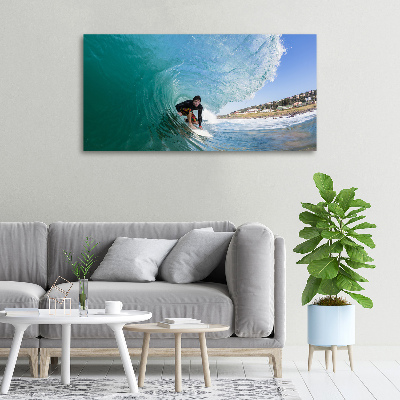 Cuadro canvas con impresión uv duradera horizontal Surfista en una ola