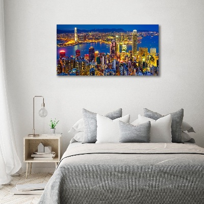 Cuadro canvas con impresión uv duradera horizontal Hong Kong de noche