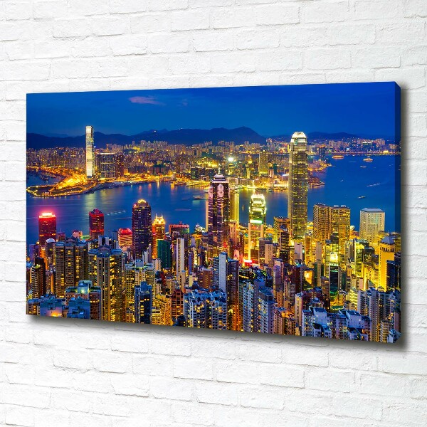 Cuadro canvas con impresión uv duradera horizontal Hong Kong de noche