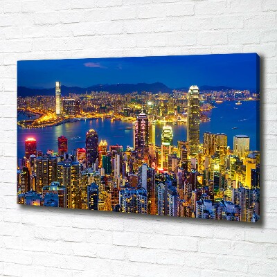 Cuadro canvas con impresión uv duradera horizontal Hong Kong de noche