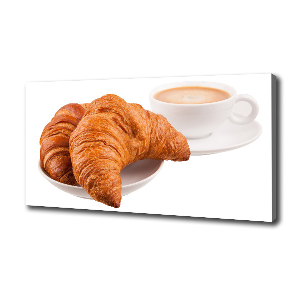 Cuadro canvas moderno de gran formato horizontal Croissants y café
