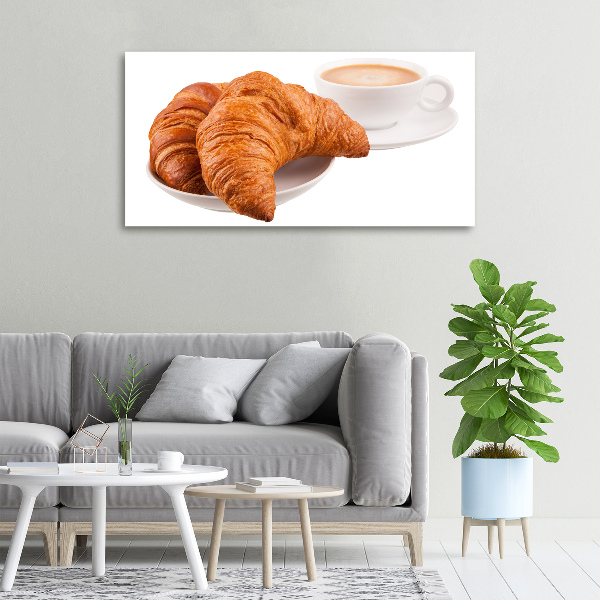 Cuadro canvas moderno de gran formato horizontal Croissants y café