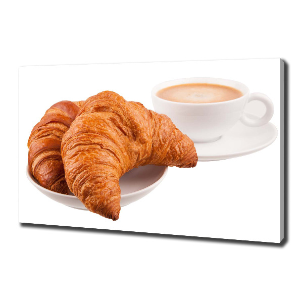 Cuadro canvas moderno de gran formato horizontal Croissants y café