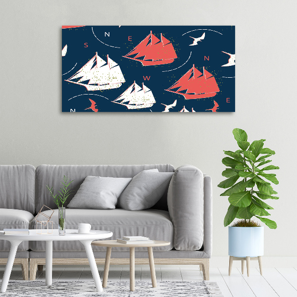 Cuadro canvas moderno de gran formato horizontal Barcos aves marinas