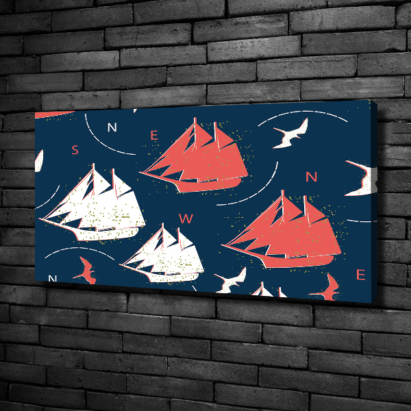 Cuadro canvas moderno de gran formato horizontal Barcos aves marinas