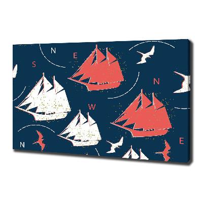 Cuadro canvas moderno de gran formato horizontal Barcos aves marinas