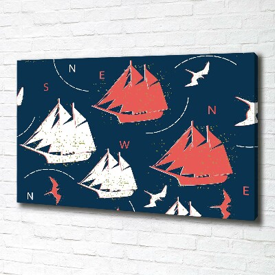 Cuadro canvas moderno de gran formato horizontal Barcos aves marinas