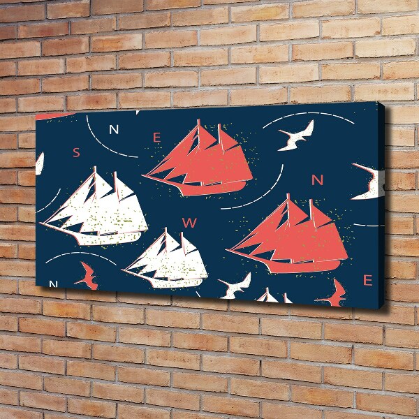 Cuadro canvas moderno de gran formato horizontal Barcos aves marinas