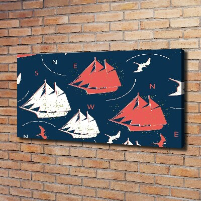 Cuadro canvas moderno de gran formato horizontal Barcos aves marinas