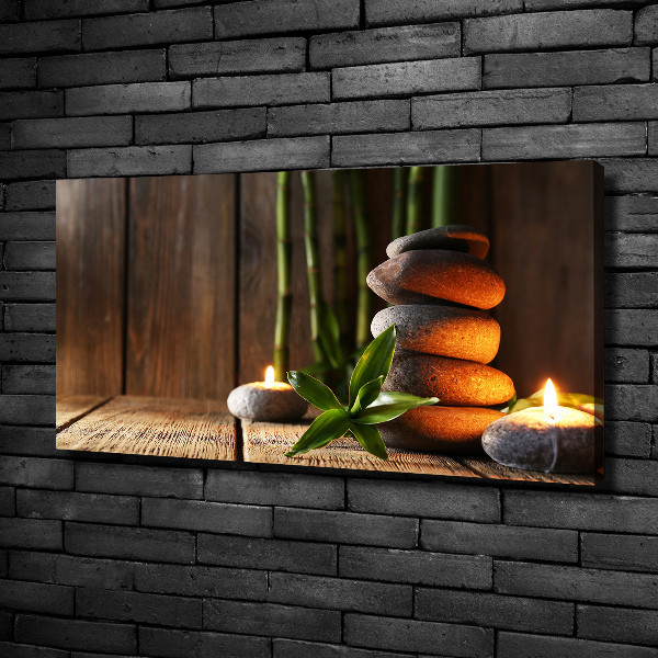 Fotocuadro en lienzo de alta calidad horizontal Piedras zen de bambú