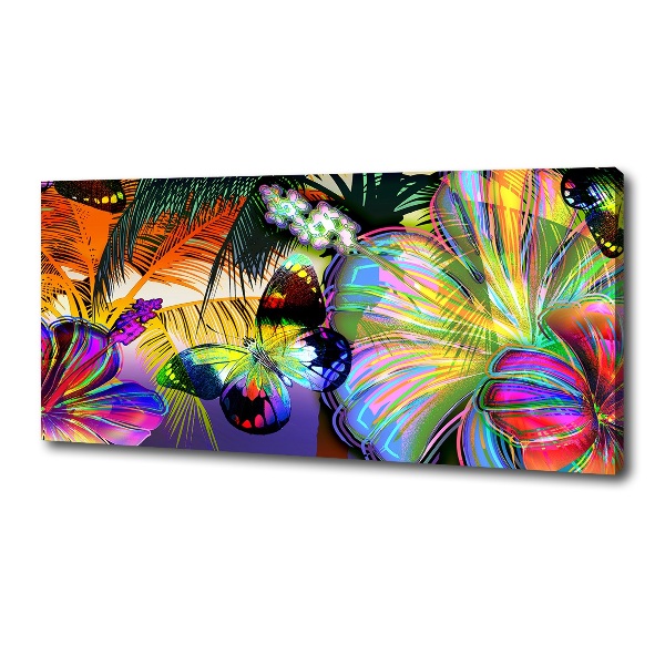Cuadro canvas con impresión uv duradera horizontal Flores y una mariposa