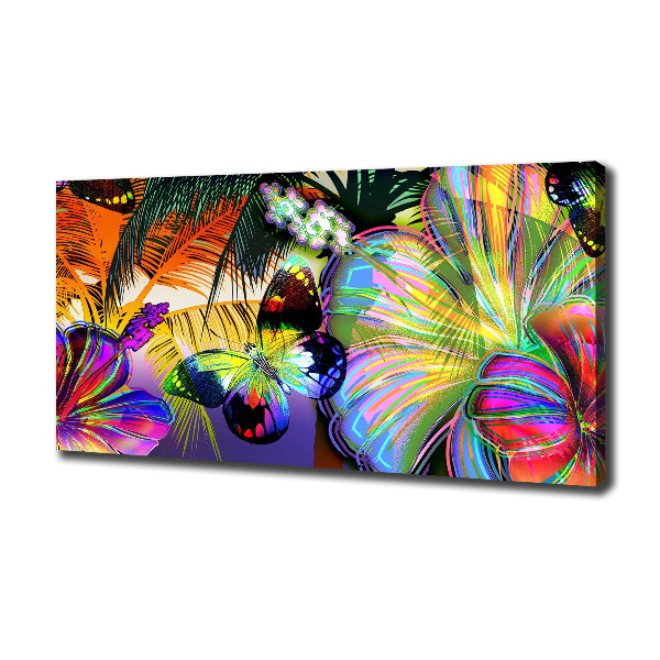 Cuadro canvas con impresión uv duradera horizontal Flores y una mariposa