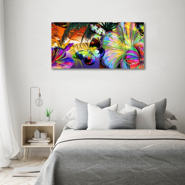 Cuadro canvas con impresión uv duradera horizontal Flores y una mariposa