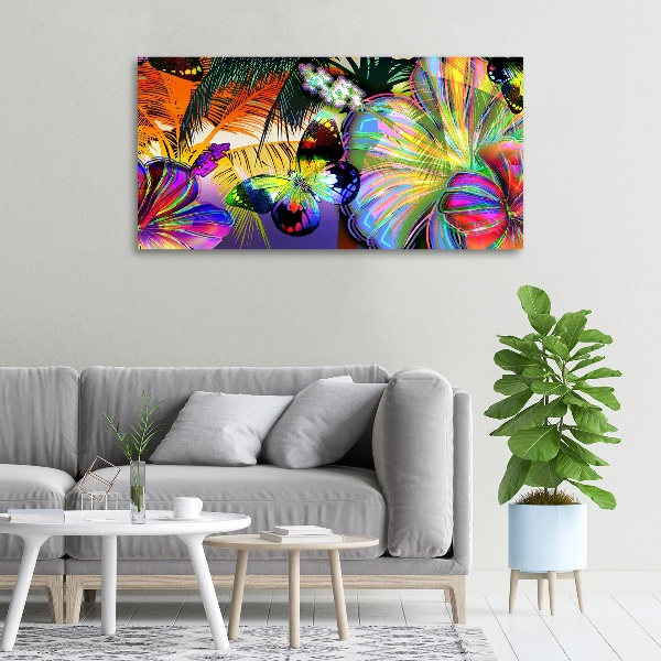 Cuadro canvas con impresión uv duradera horizontal Flores y una mariposa