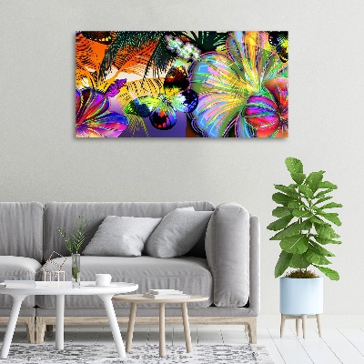 Cuadro canvas con impresión uv duradera horizontal Flores y una mariposa