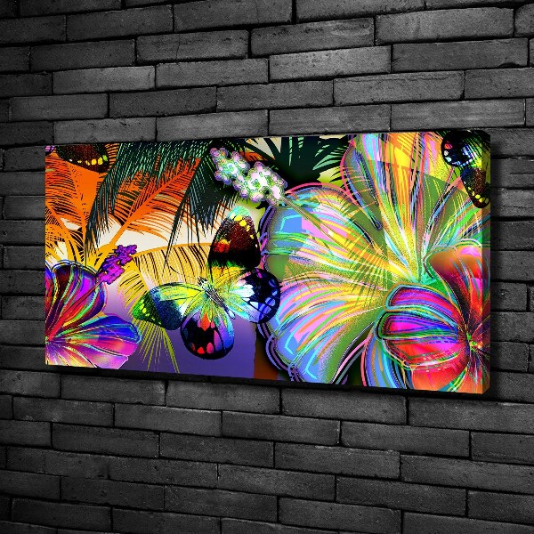 Cuadro canvas con impresión uv duradera horizontal Flores y una mariposa