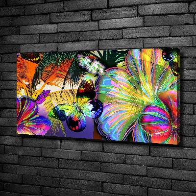 Cuadro canvas con impresión uv duradera horizontal Flores y una mariposa