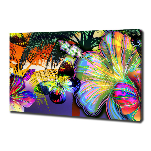 Cuadro canvas con impresión uv duradera horizontal Flores y una mariposa