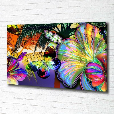 Cuadro canvas con impresión uv duradera horizontal Flores y una mariposa