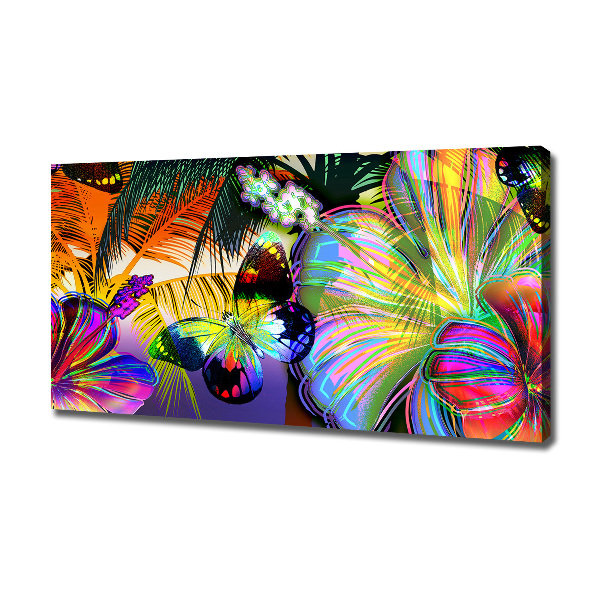 Cuadro canvas con impresión uv duradera horizontal Flores y una mariposa